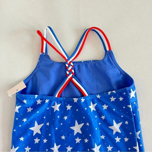 Swimsuit Two Piece Set Flag Print Lined Blue White Stars Size Girls 14 UPF 40+ - Picture 4 of 8
